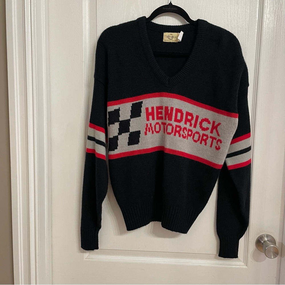 RARE 1984 Hendrick Motorsports V-Neck Sweater Black Gray Red Cliff Engle Sz XL